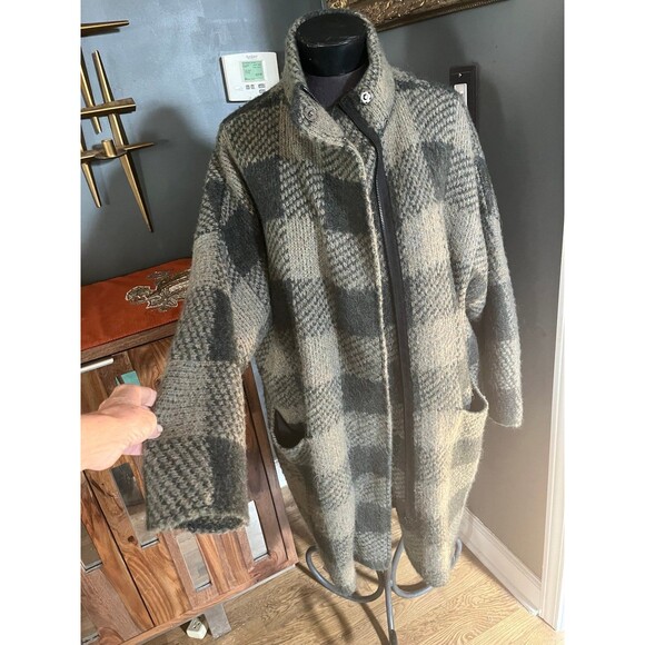 Rag & Bone Cammie Mohair Sweater Coat Green Buffalo Plaid oversized S Coat - Picture 4 of 11
